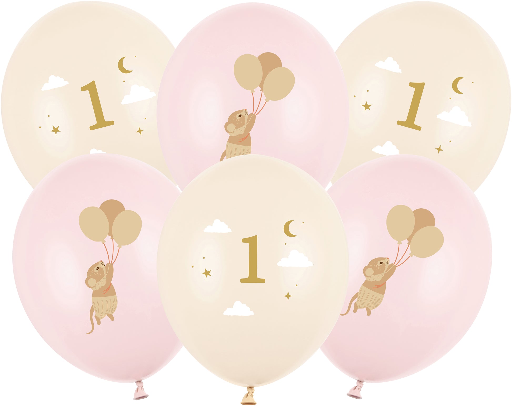 Partydeco Luftballons Mäuse mit Zahl – Rosa – Ø 30 cm – Latex – 6 Stk