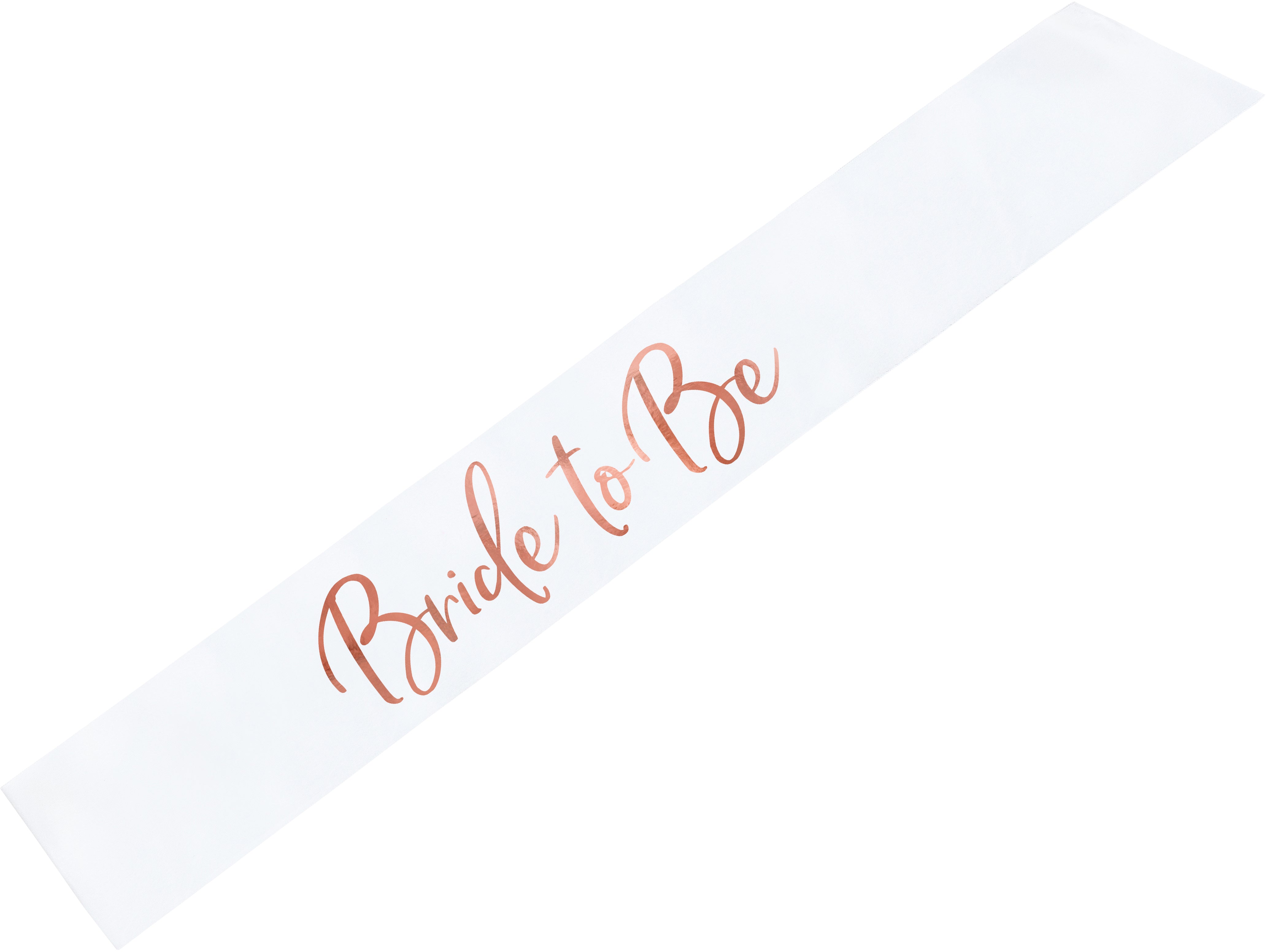 Partydeco Schärpe Bride to be – Weiss, Roségold (metallisiert) – 10 cm × 75 cm – Satin
