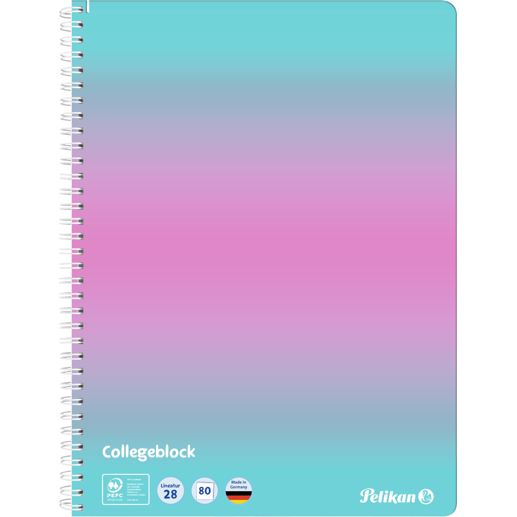 Pelikan Spiralbuch – A4 – kariert – 80 Blatt – 70 g/m² – gelocht, mikroperforiert, mint/rosa, PEFC