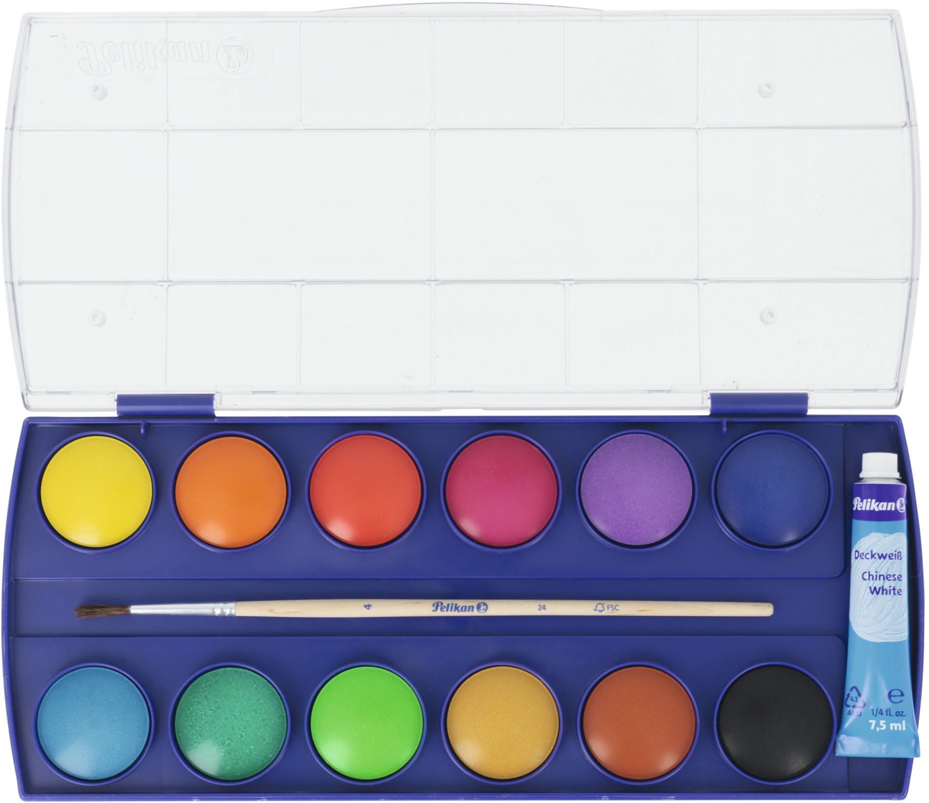 Pelikan F355 Deckfarbkasten für Schule – 12 Farben (inkl. Deckweiss, Pinsel)
