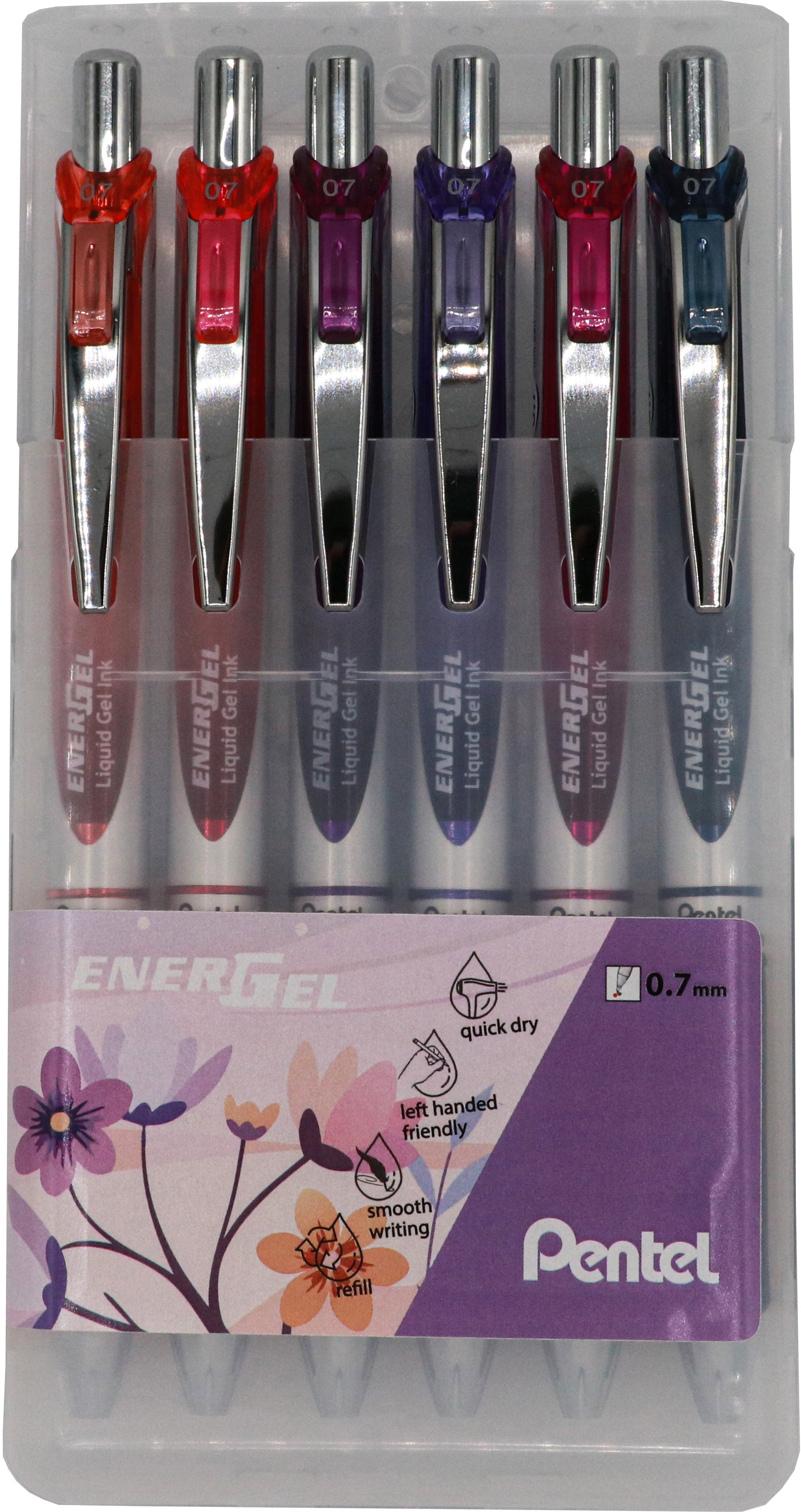 Pentel EnerGel Gelschreiber, Druckmechanik – Farben sortiert, Spitze 0,7 mm, schnelltrocknend, nachfüllbar