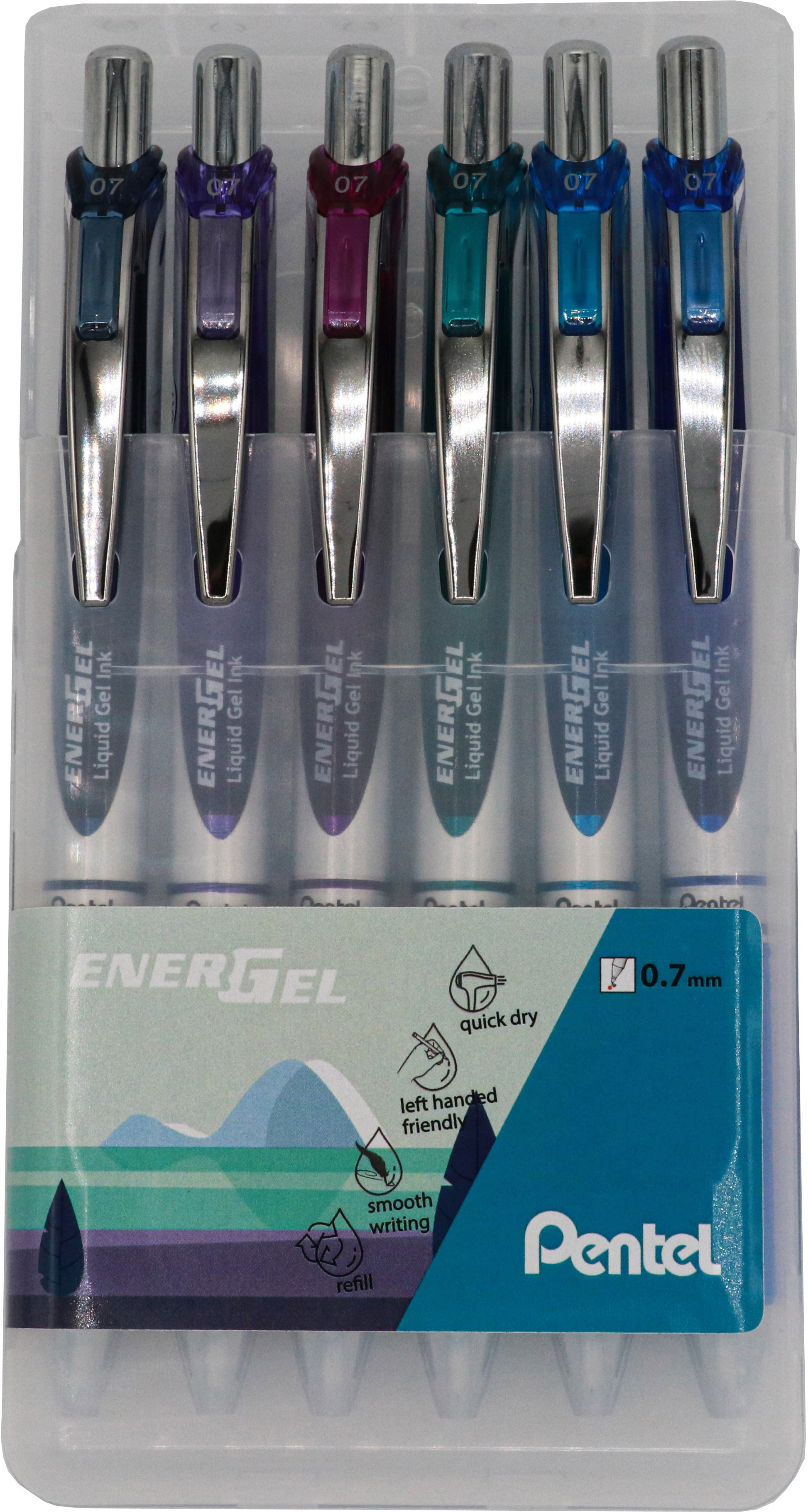 Pentel EnerGel – Tintenroller, 0,7 mm, sortiert, Druckmechanik, für Linkshänder – 6 Stk.