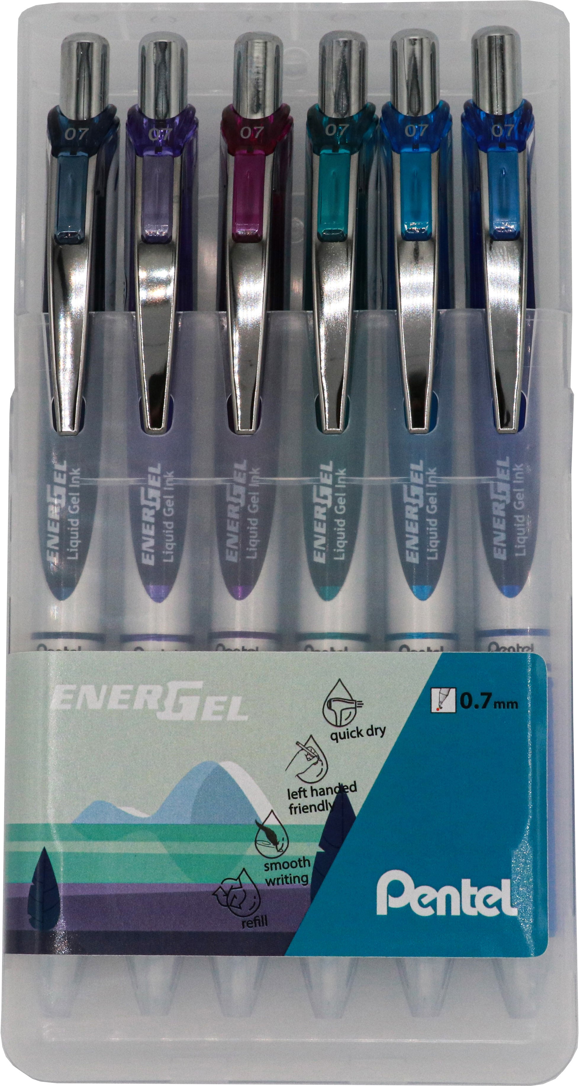 Pentel EnerGel – Tintenroller, 0,7 mm, sortiert, Druckmechanik, für Linkshänder – 6 Stk.