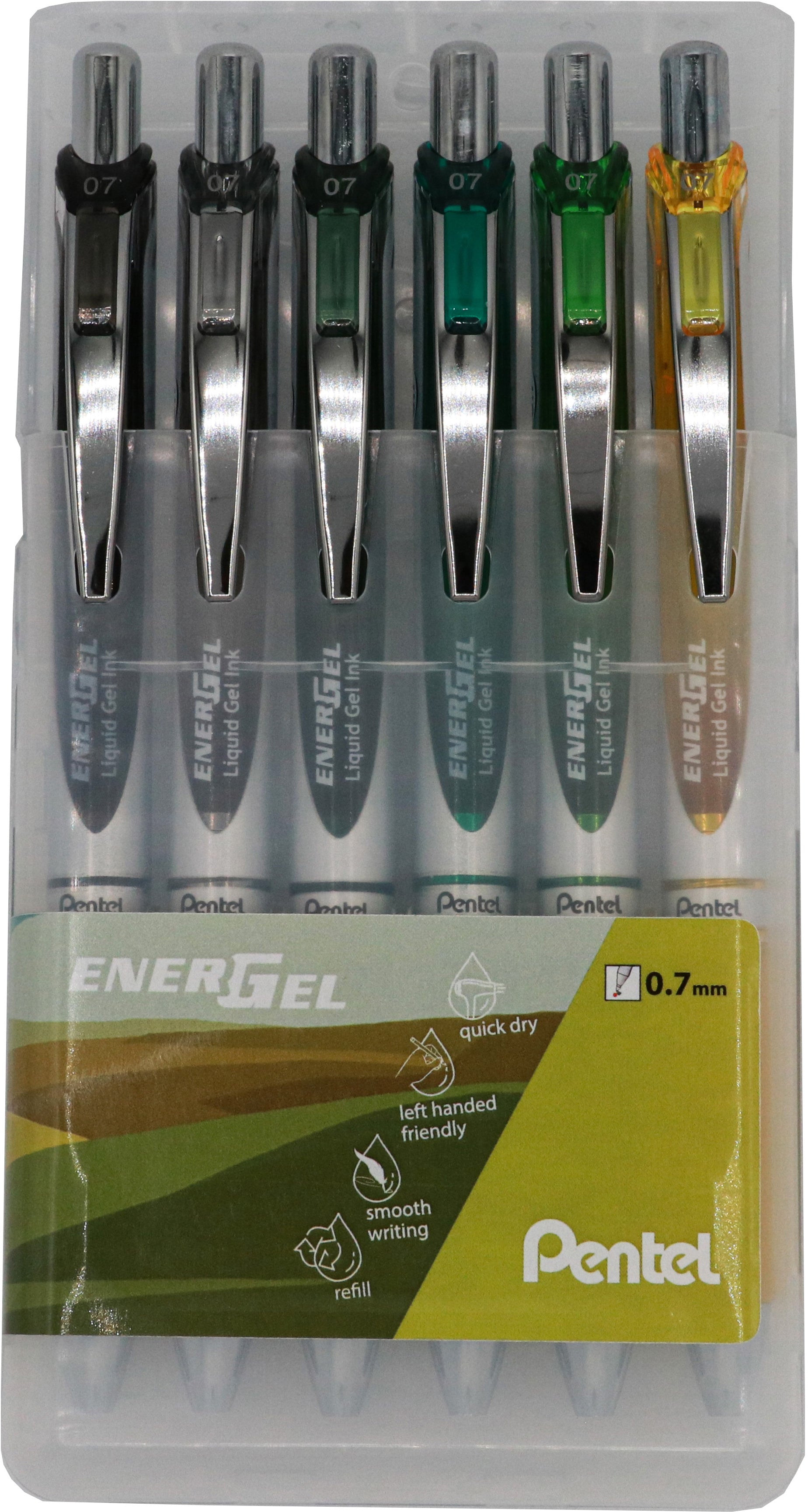 Pentel EnerGel BL77-6TU Tundra – Tintenroller, 0,7 mm, Druckmechanik, für Linkshänder – 6 Stk.