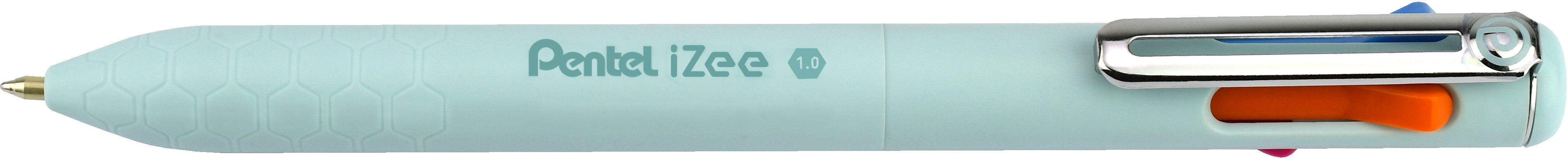 Pentel iZee Multifunktions-Kugelschreiber – 4 Farben (Orange, Pink, Blau), Spitze 0,5 mm, Schiebe, nachfüllbar