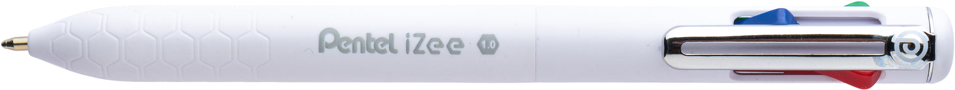 Pentel iZee BXC470-W Multifunktions-Kugelschreiber – 4 Farben, Spitze 0,5 mm, Schiebe, Weiss, nachfüllbar