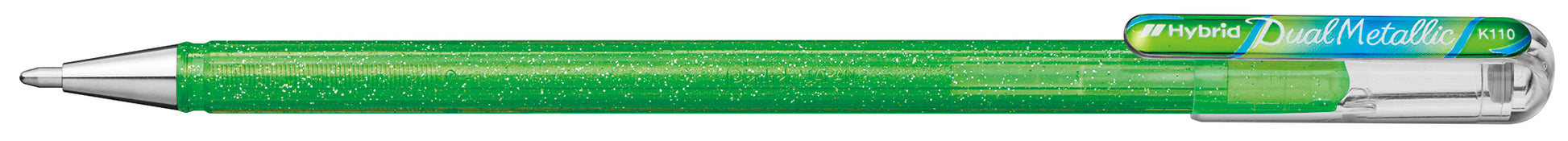 Pentel Hybrid Metal K110-DMKX Gelschreiber – hellgrün/blau/rot, Spitze 1 mm, glitzernd