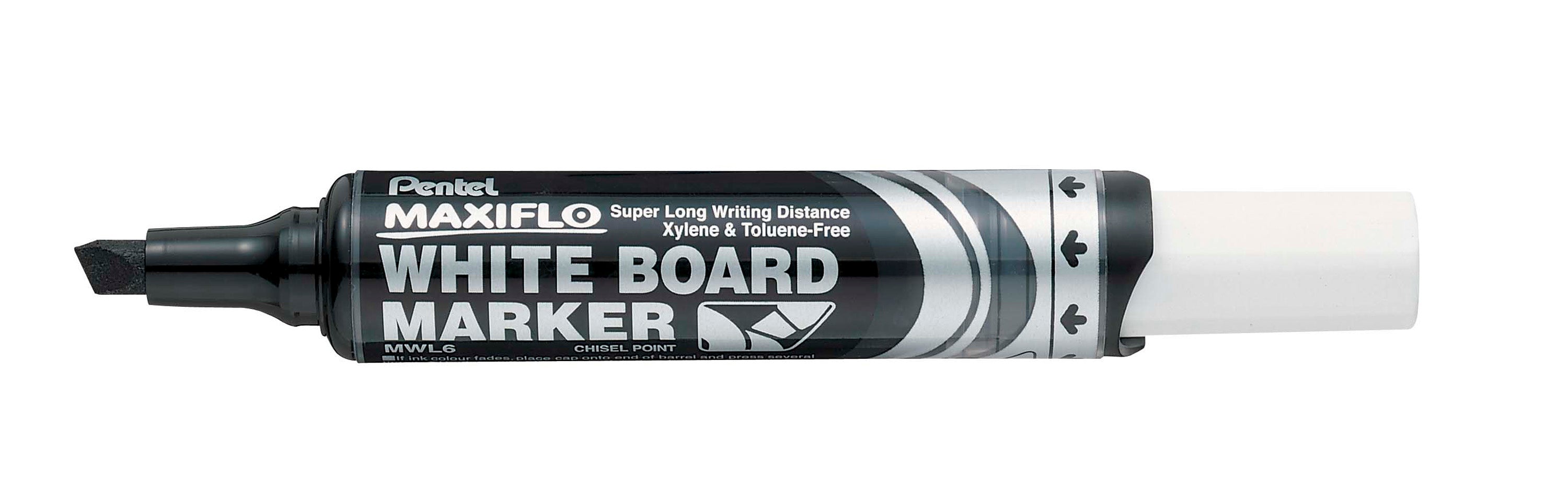 Pentel Whiteboard-Marker – Keilspitze 2–6 mm, Schwarz, trocken abwischbar – für Whiteboards und Flipcharts