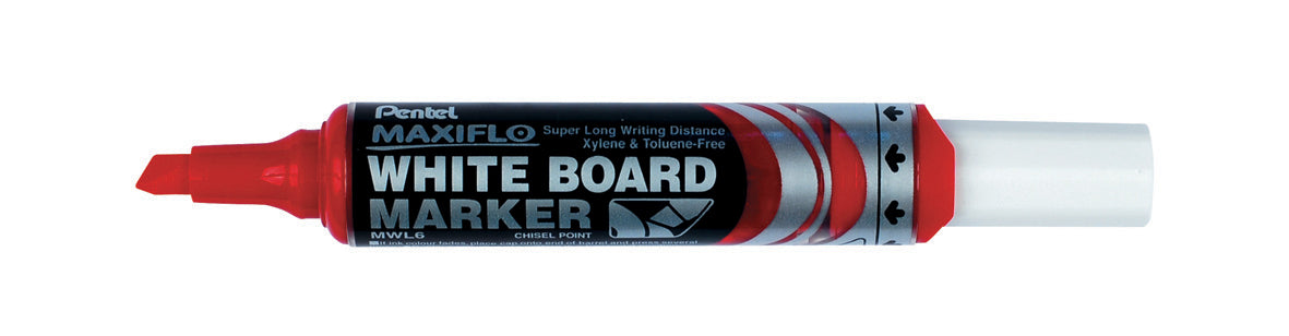 Pentel Whiteboard-Marker – Keilspitze 2–6 mm, rot, trocken abwischbar – für Whiteboards und Flipcharts/Papier
