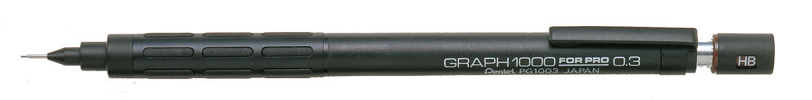 Pentel Graph PG1003-E Druckbleistift – 0,3 mm – Metall – Schwarz – mit Radierer