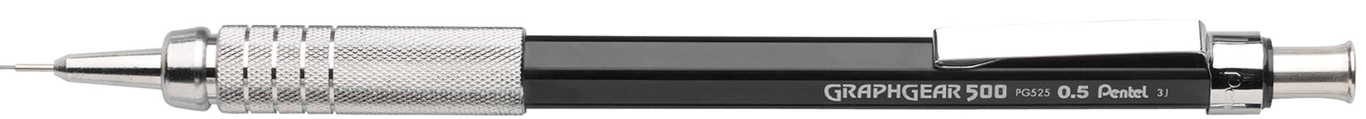 Pentel Graph PG525-AX Druckbleistift – 0,5 mm – Metall – Schwarz – mit Radierer