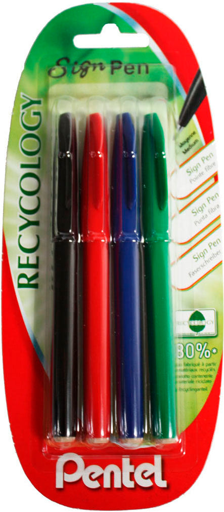 Pentel Brush Sign Pen – Pinselspitze, wasserbasiert, 4 Farben