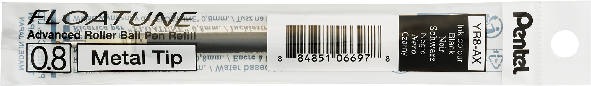 Pentel Floatune YR8-AX Rollerpatrone – Schwarz, 0,4 mm, für Floatune BY208