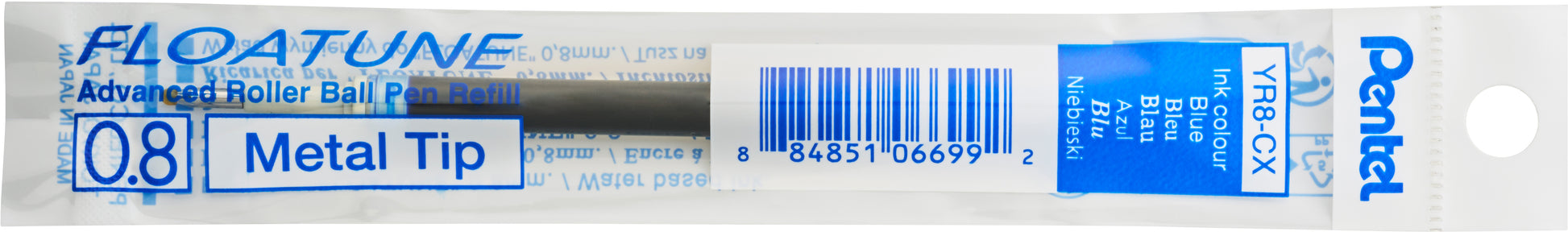 Pentel FLOATUNE YR8-CX Rollerpatrone – Blau, 0,4 mm, für Floatune BY208
