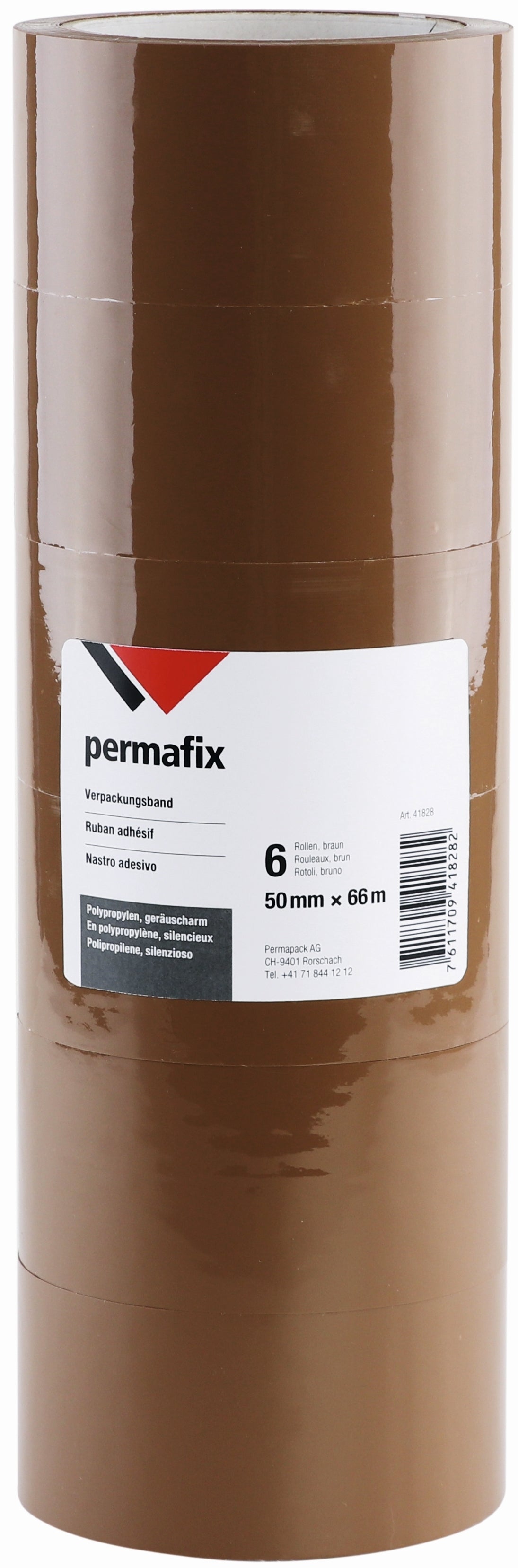 Permafix 41828 – Verpackungsklebeband, braun, geräuscharm – 50 mm × 66 m – 6 Rollen
