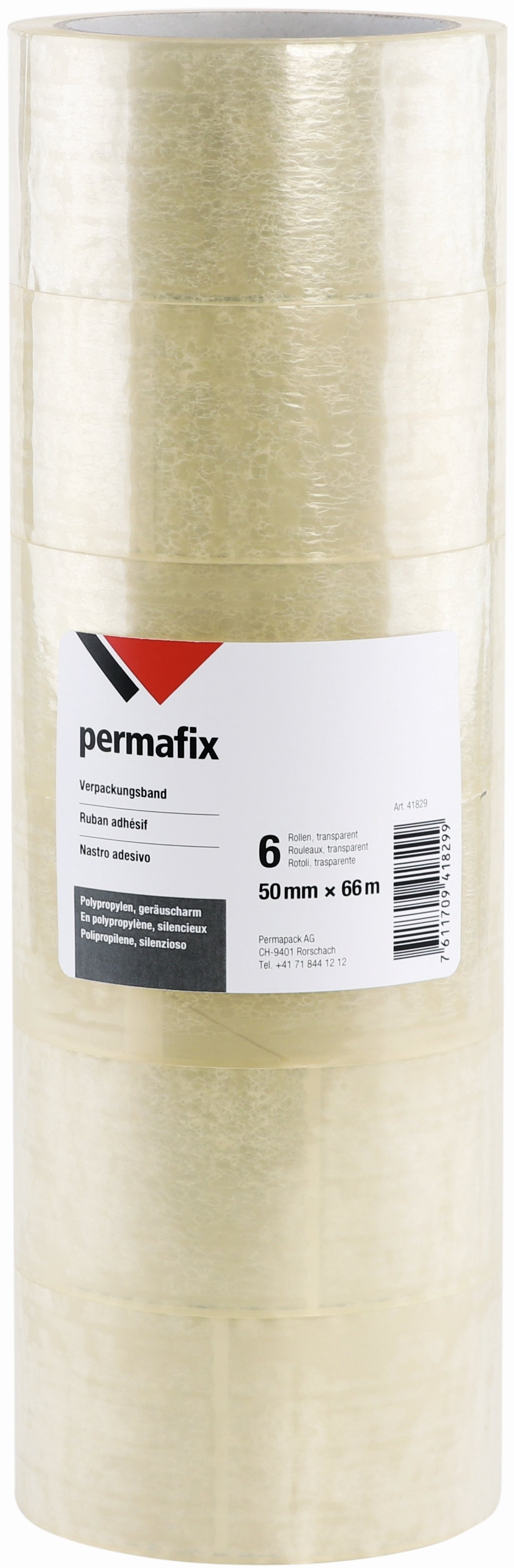 Permafix Verpackungsklebeband, transparent, geräuscharm – 50 mm × 66 m – 6 Rollen