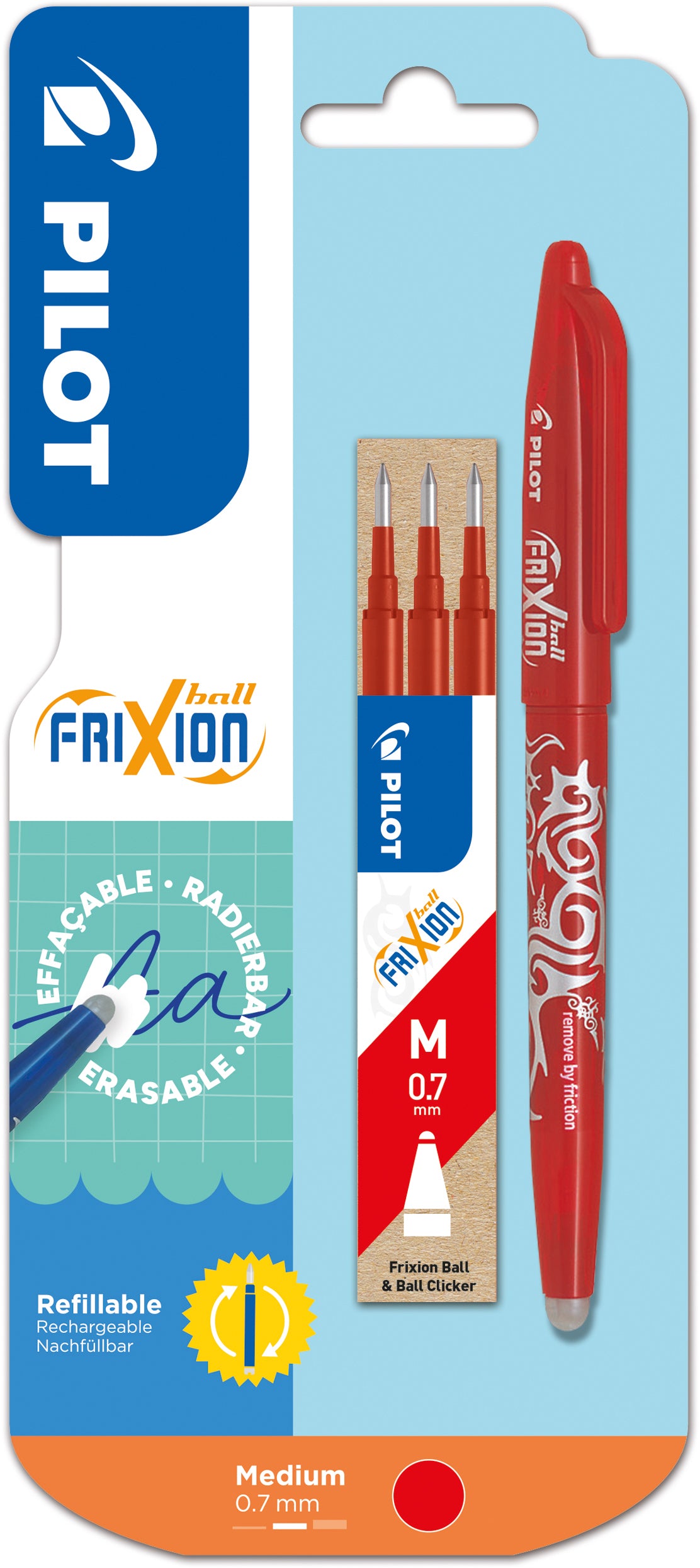Pilot FriXion Ball – Tintenroller, Rot, Radierbar – 4 Stk.