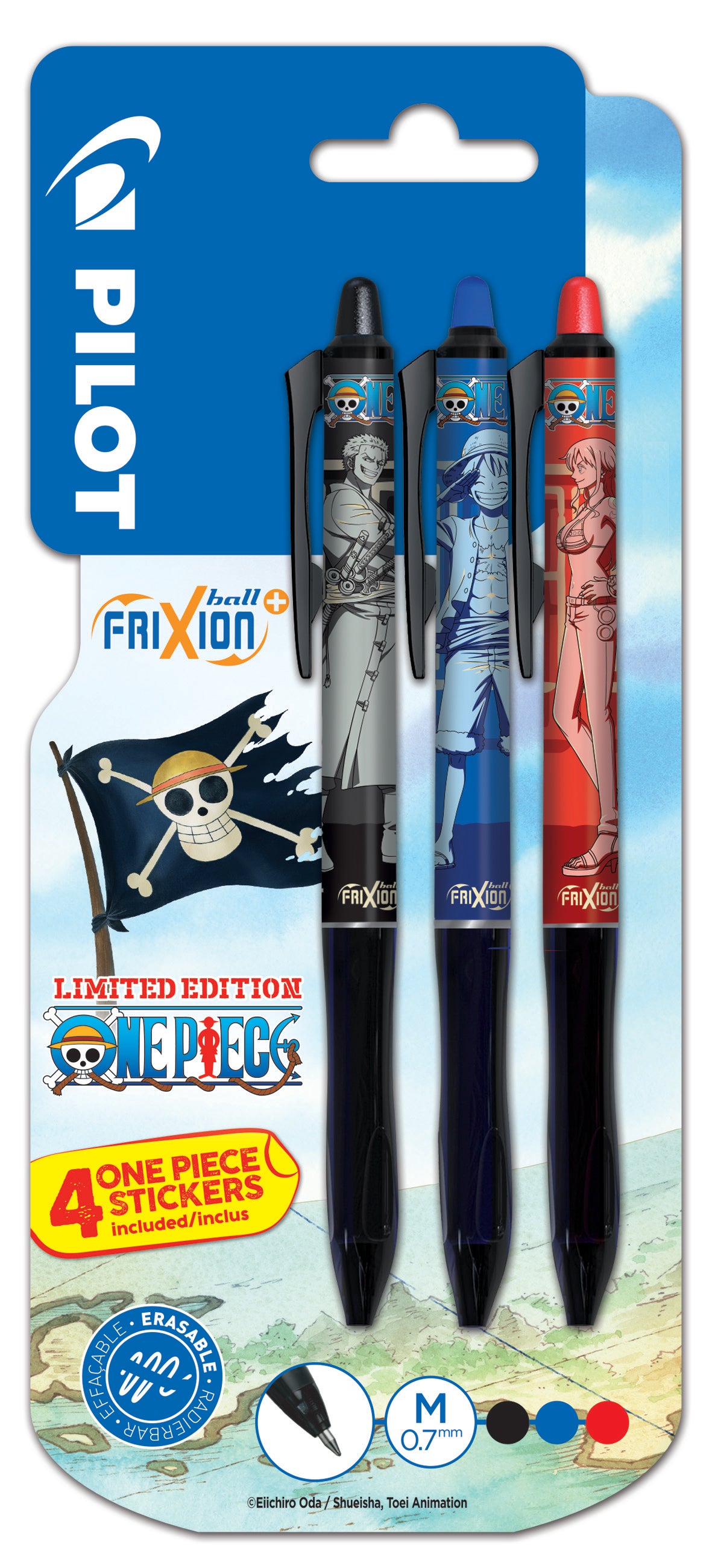 Pilot FriXion Plus+ Gelschreiber – schwarz/rot/blau, Spitze 0,7 mm, radierbar, 3er-Set