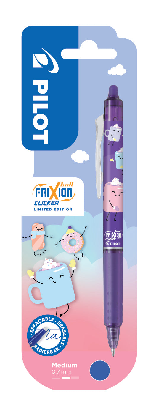 Pilot FriXion Clicker Sweet Gelschreiber, Druckmechanik – Blau, Spitze 0,7 mm, radierbar, nachfüllbar