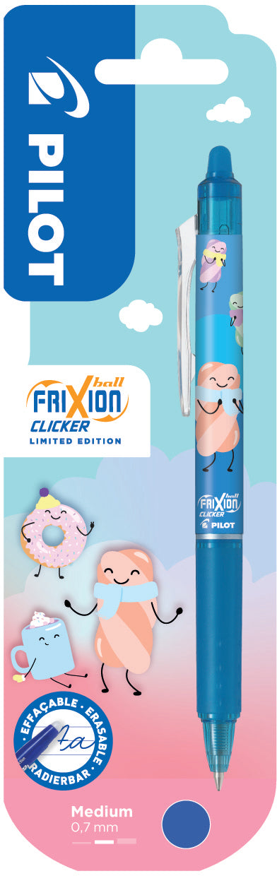 Pilot FriXion Clicker Gelschreiber, Druckmechanik – Hellblau, Spitze 0,7 mm, radierbar, nachfüllbar