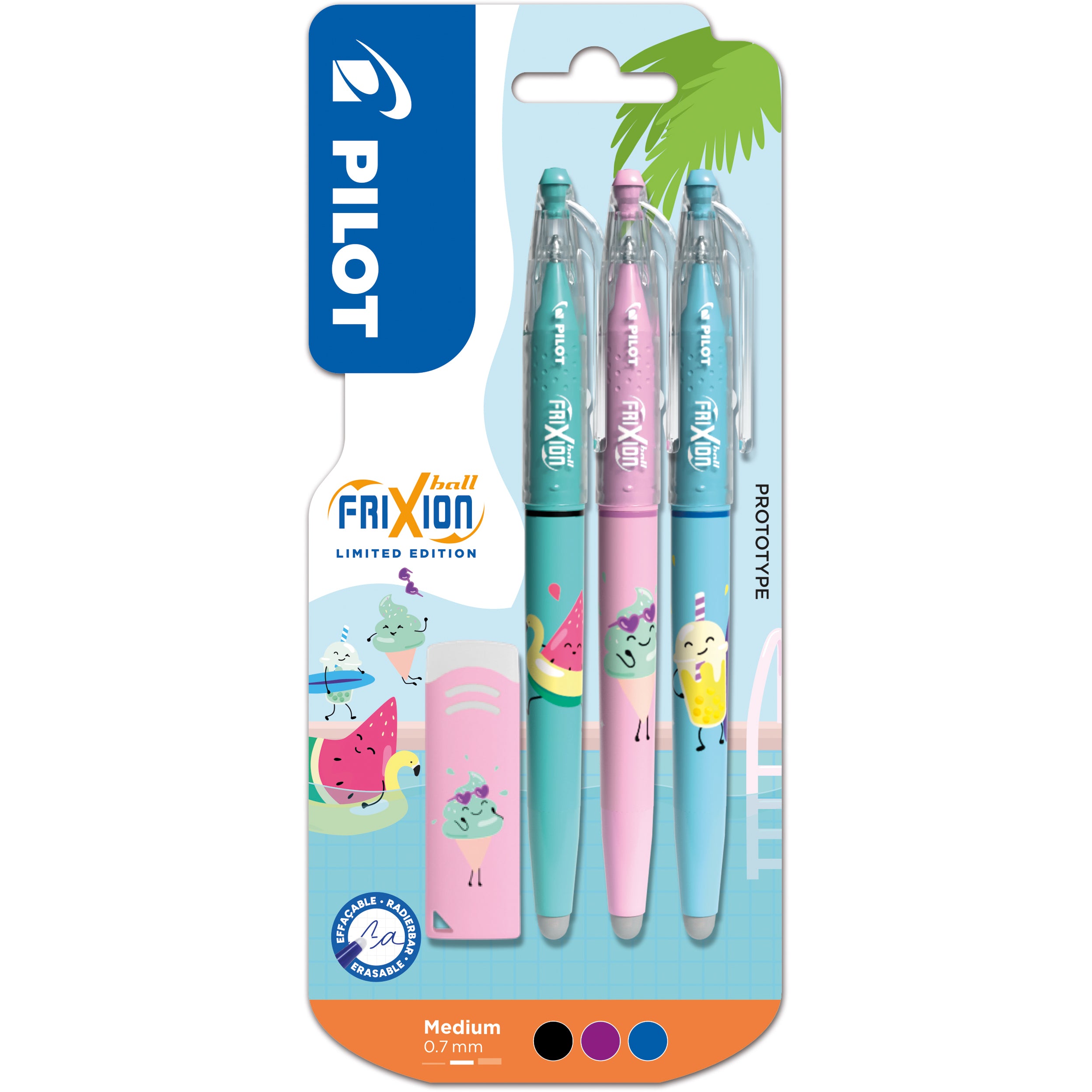 Pilot FriXion Ball Pool Party – Tintenroller, 0,7 mm, sortiert, radierbar – 3 Stk.