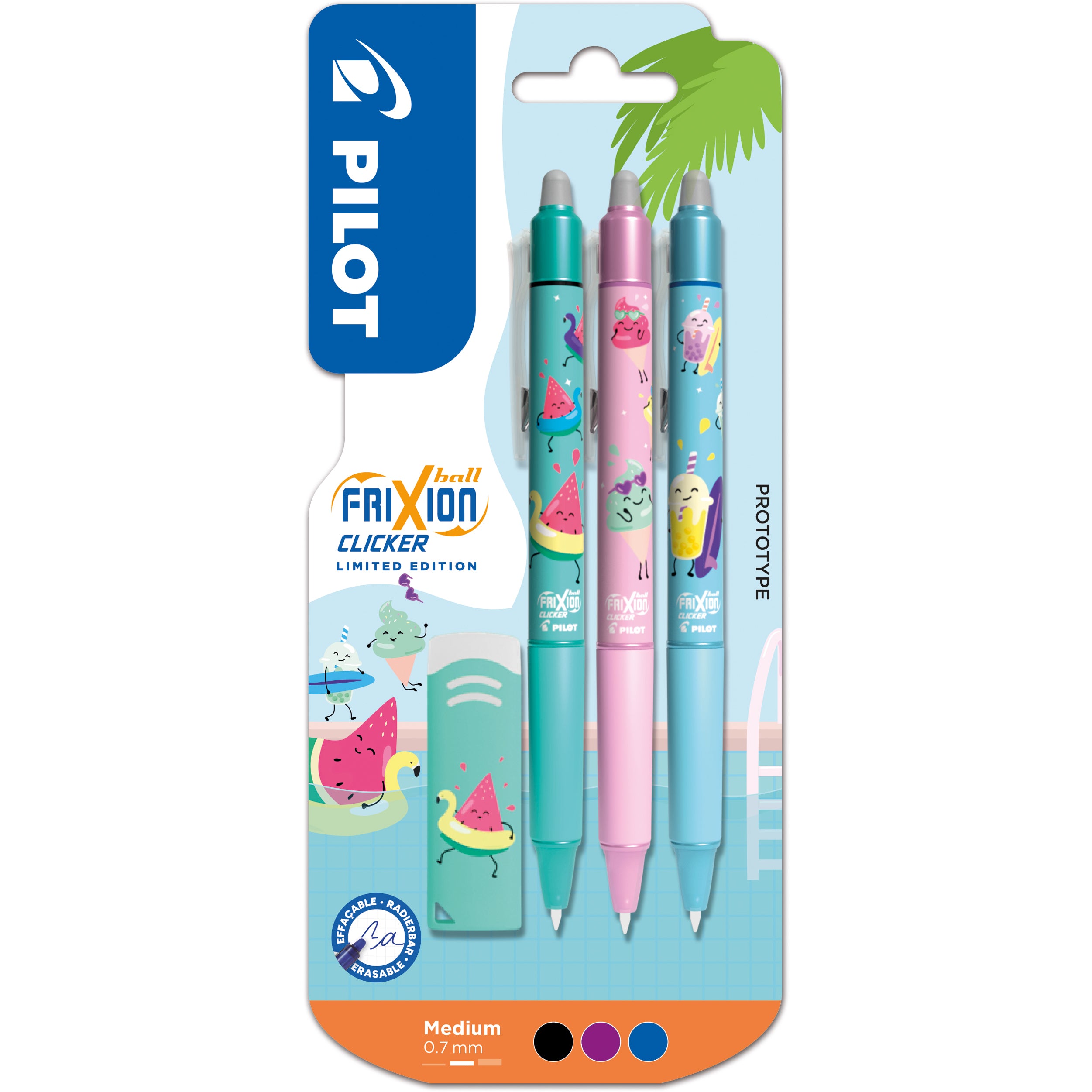 Pilot FriXion Clicker Pool Party Gelschreiber, Druckmechanik – Farben sortiert, radierbar, nachfüllbar