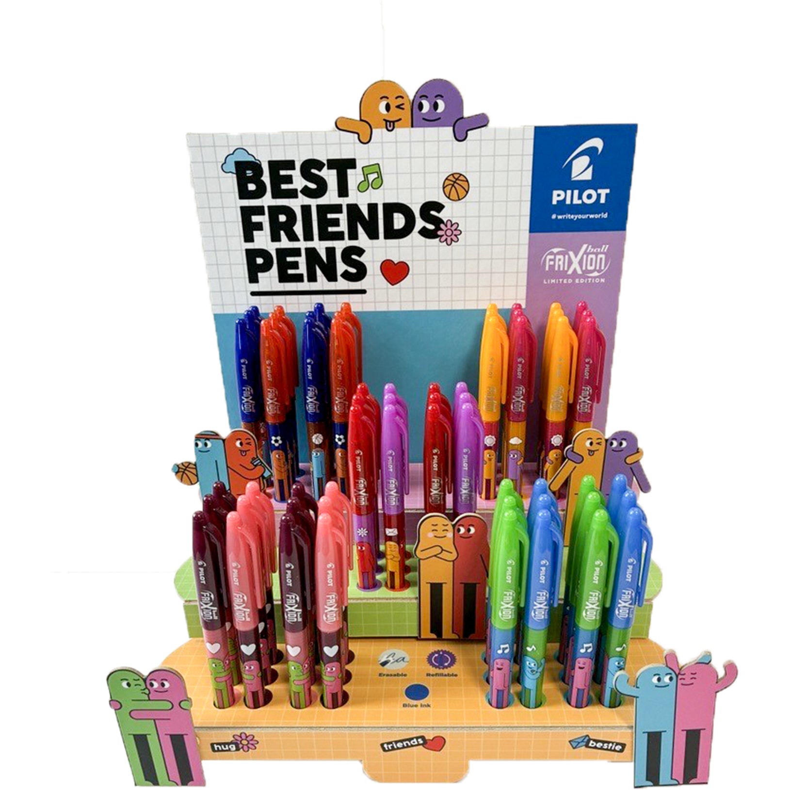 Pilot FriXion Ball Friends Gelschreiber – Farben sortiert, Spitze 0,7 mm, radierbar, nachfüllbar, 60er-Set