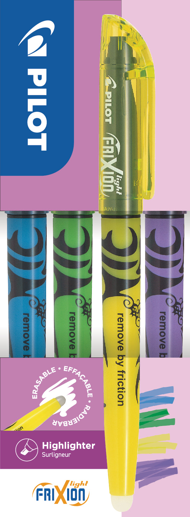 Pilot FriXion Light Textmarker – Farben sortiert, Spitze 4 mm, radierbar