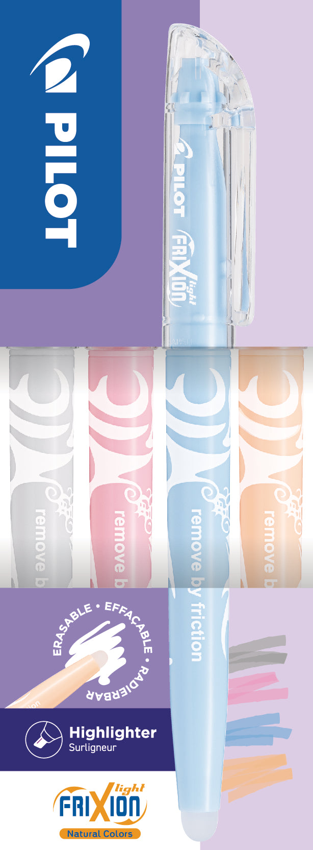 Pilot FriXion Light Textmarker – Farben sortiert, Spitze 4 mm, radierbar