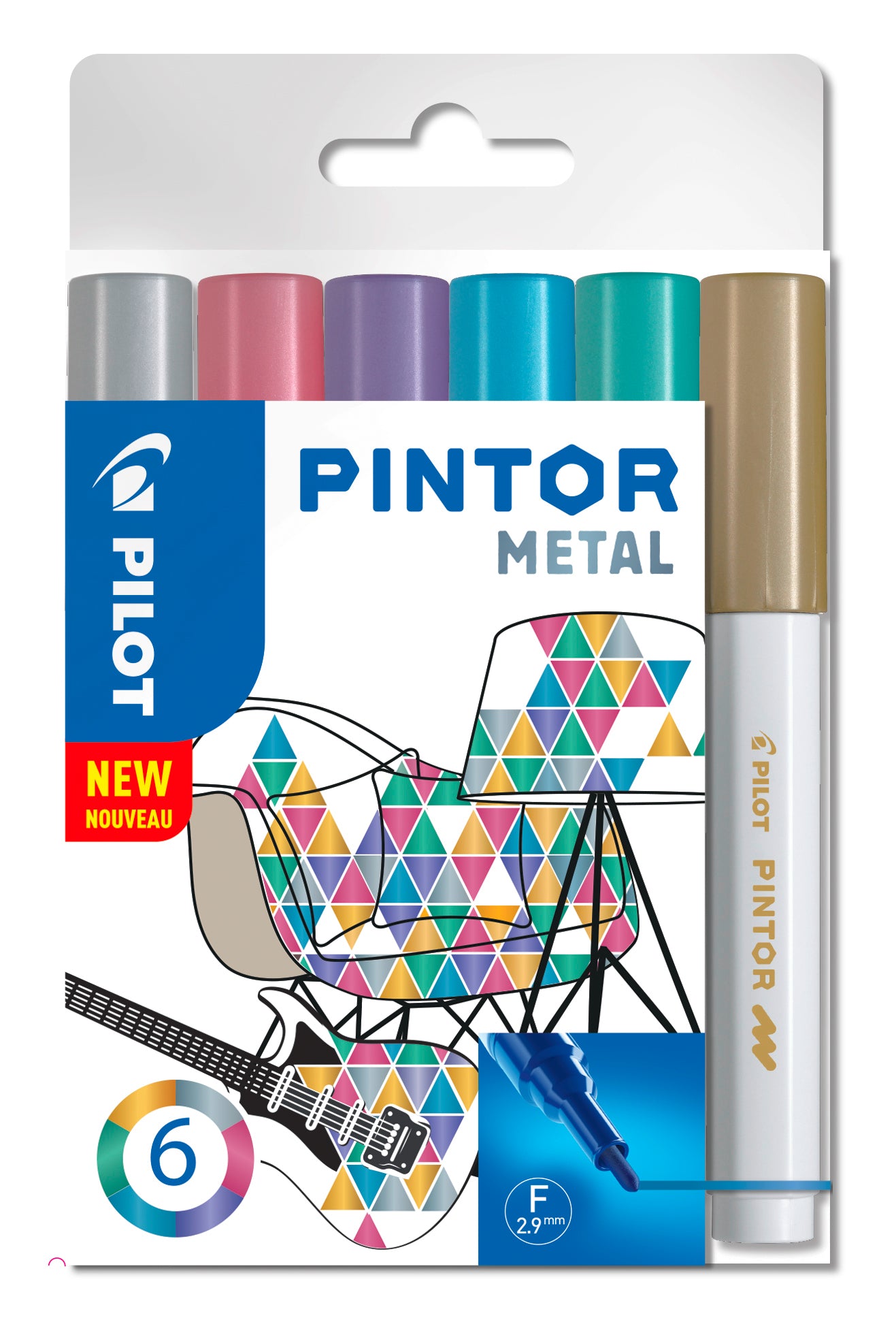 Pilot Kreativ-/Pigmentmarker – 6 Farben, 6er Set, deckend, geruchsarm – für viele Oberflächen