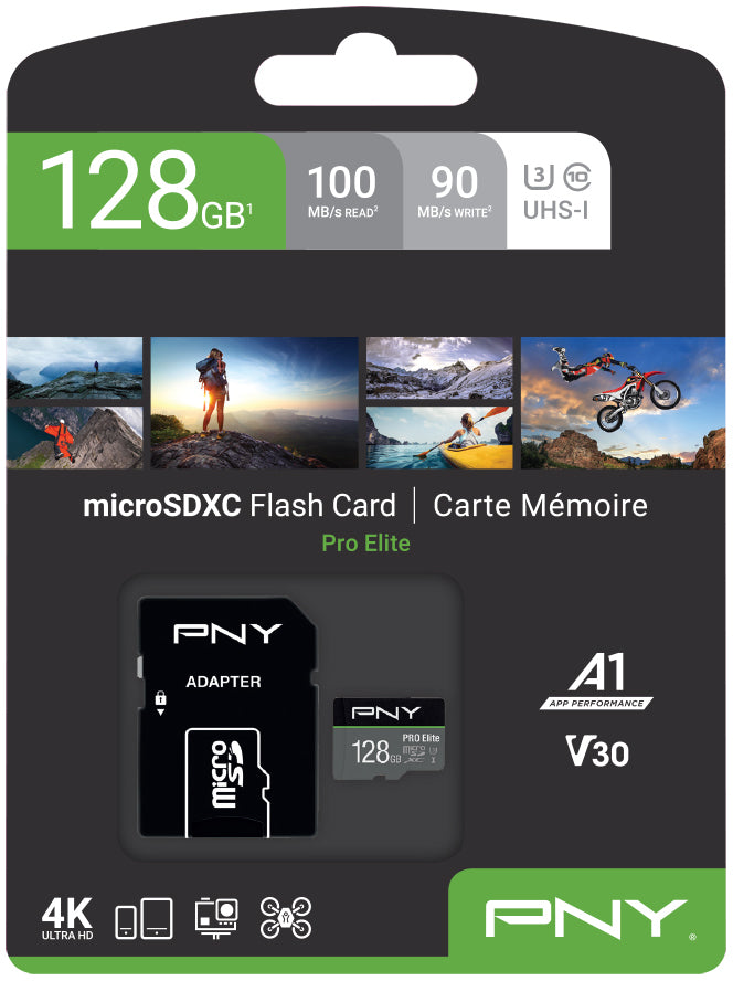 PNY PRO Elite PSDU128V3 microSDXC 128 GB – UHS-I, Klasse 10, U3, inkl. SD-Adapter