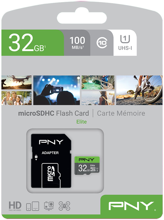 PNY Elite PSDU32GU1 microSDHC 32 GB – UHS-I, Klasse 10, U1, inkl. SD-Adapter
