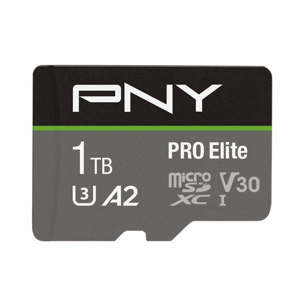 PNY Pro Elite PSDU1TBV3 microSDXC 1 TB – UHS-I, Klasse 10, U3, V30, A2, 100/90 MB/s, inkl. SD-Adapter