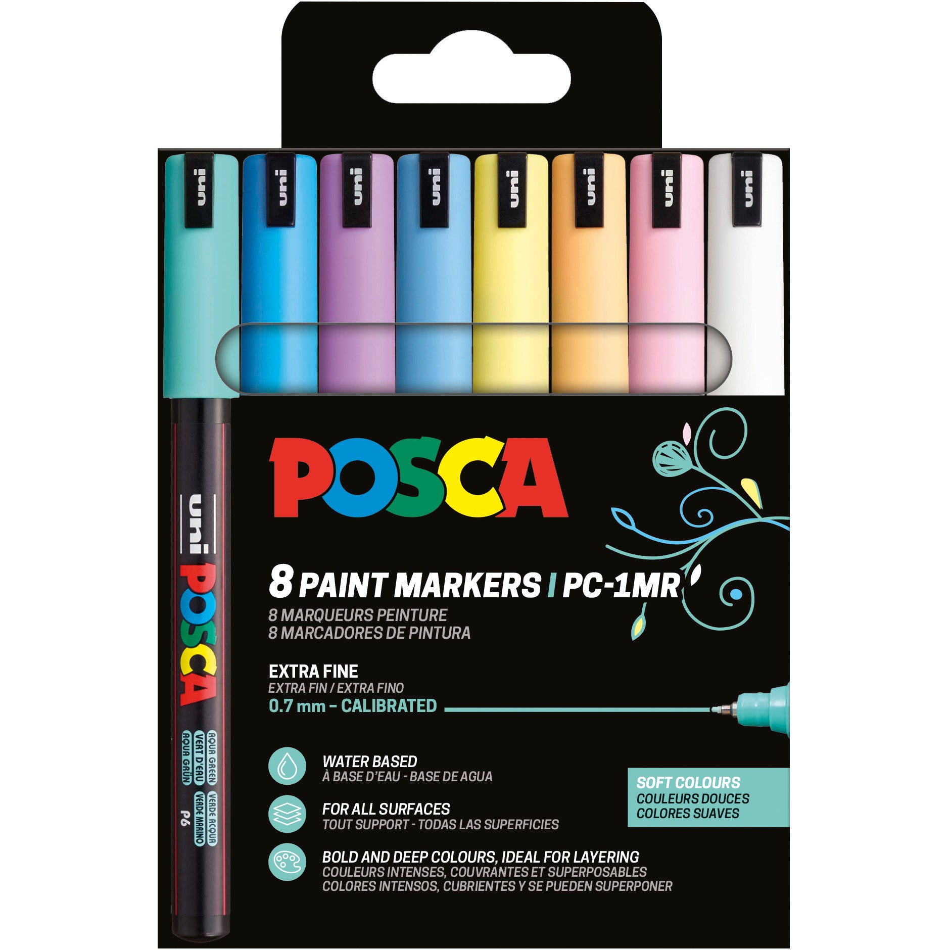 Uni-Ball POSCA PC-1MR Fineliner – 0,7 mm, Sanfte Farben, Wasserfest