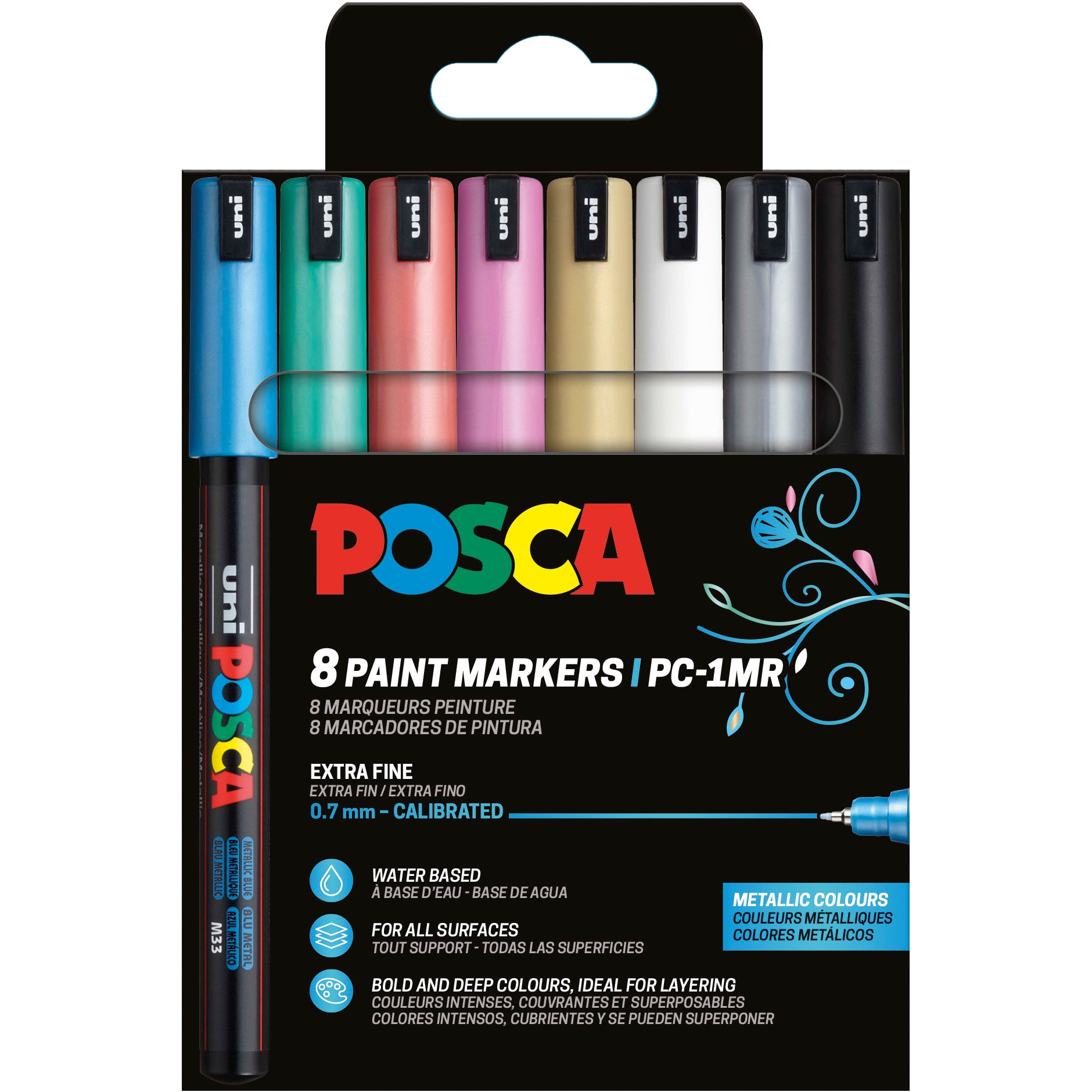 Uni-Ball POSCA PC-1MR Fineliner Set – 0,7 mm, Metallic, wasserfest