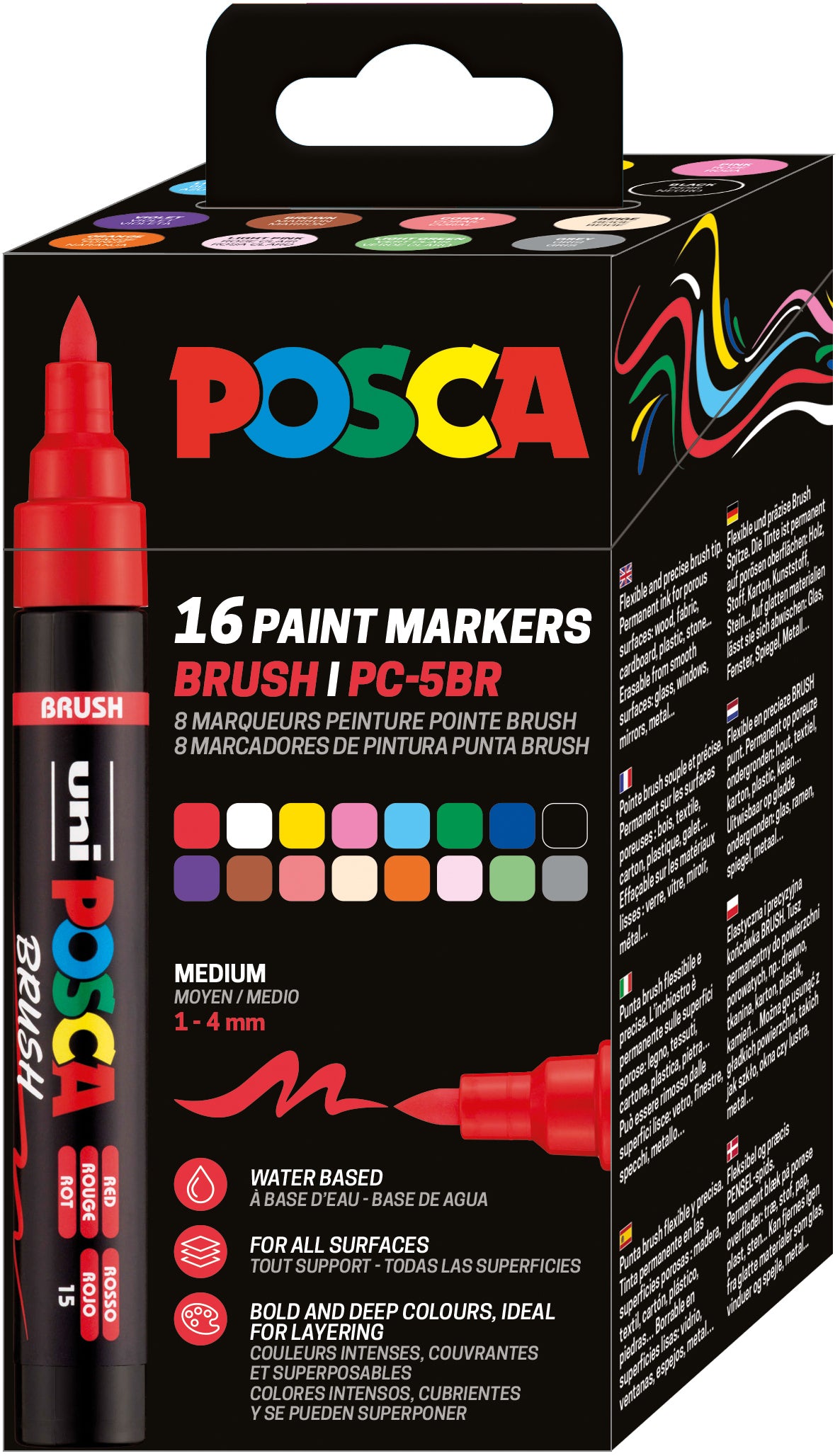 Uni-Ball POSCA PC-5BR Pinselstift – 1–4 mm, wasservermalbar, 16 Farben
