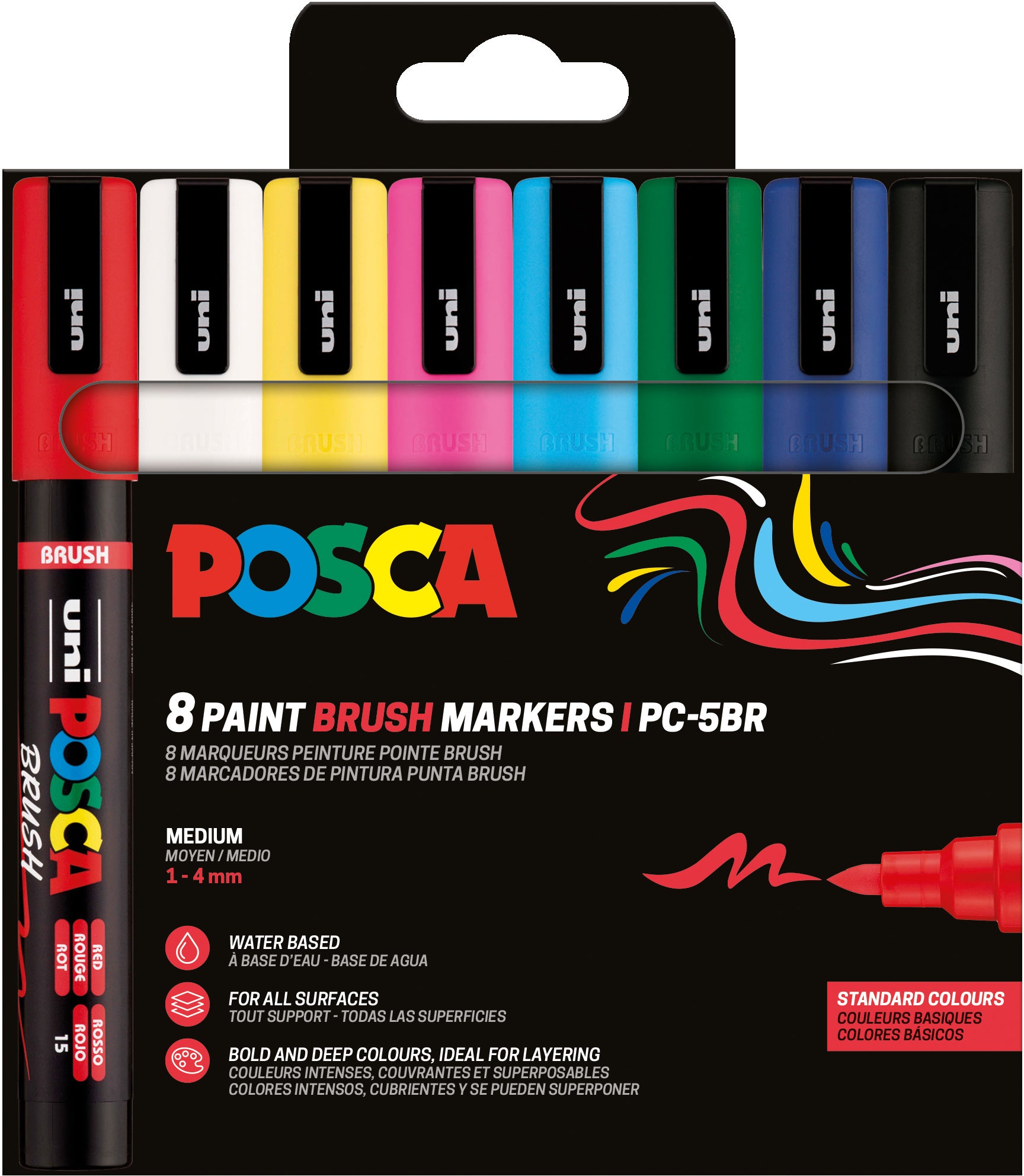 Uni-Ball POSCA PC-5BR Acrylmarker – Pinselspitze 1–4 mm – 8er-Set (Basic Color Set, assortiert)