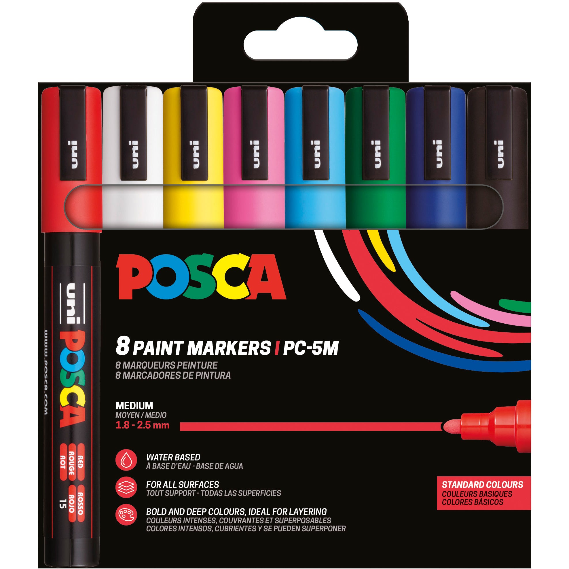 Uni-Ball POSCA PC-5M Paint Marker – Rundspitze, 1,8–2,5 mm, wasserbasiert, wasserfest, 8 Farben