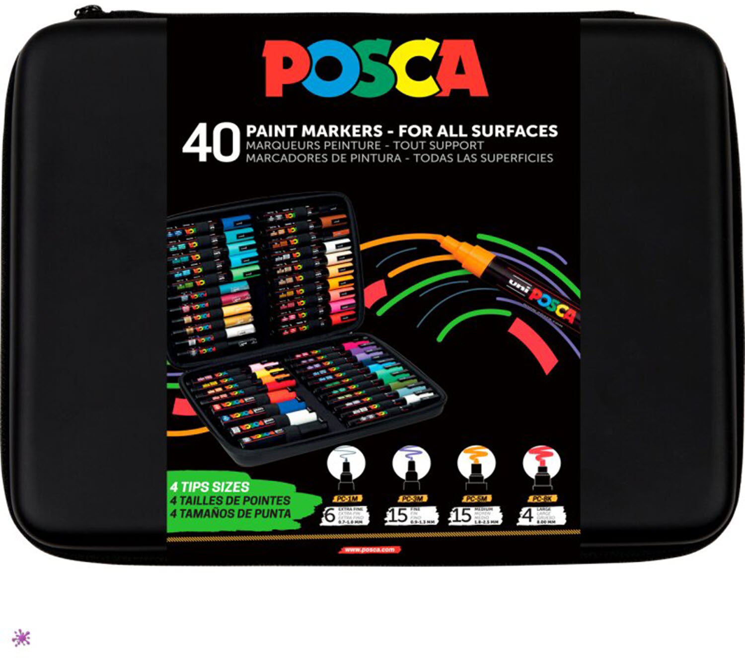 Uni-Ball POSCA Fine Art Paint Marker – Rundspitze & Keilspitze, 0,7–8 mm, wasserbasiert, 32 Farben, 40er Set