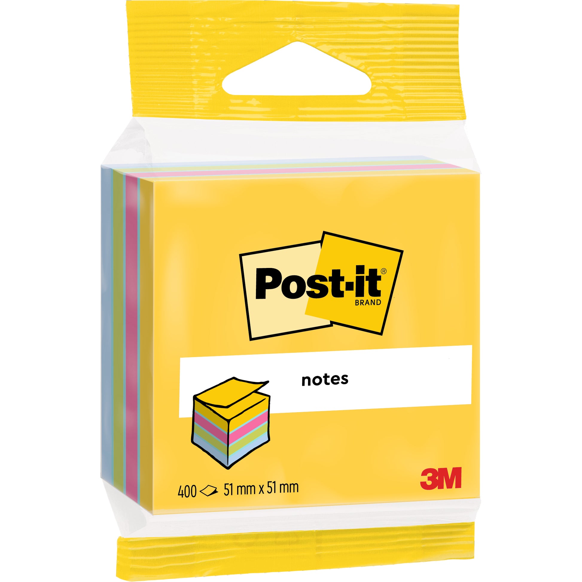 Post-it Haftnotizen-Würfel – 51 × 51 mm – sortiert, 400 Blatt/Block