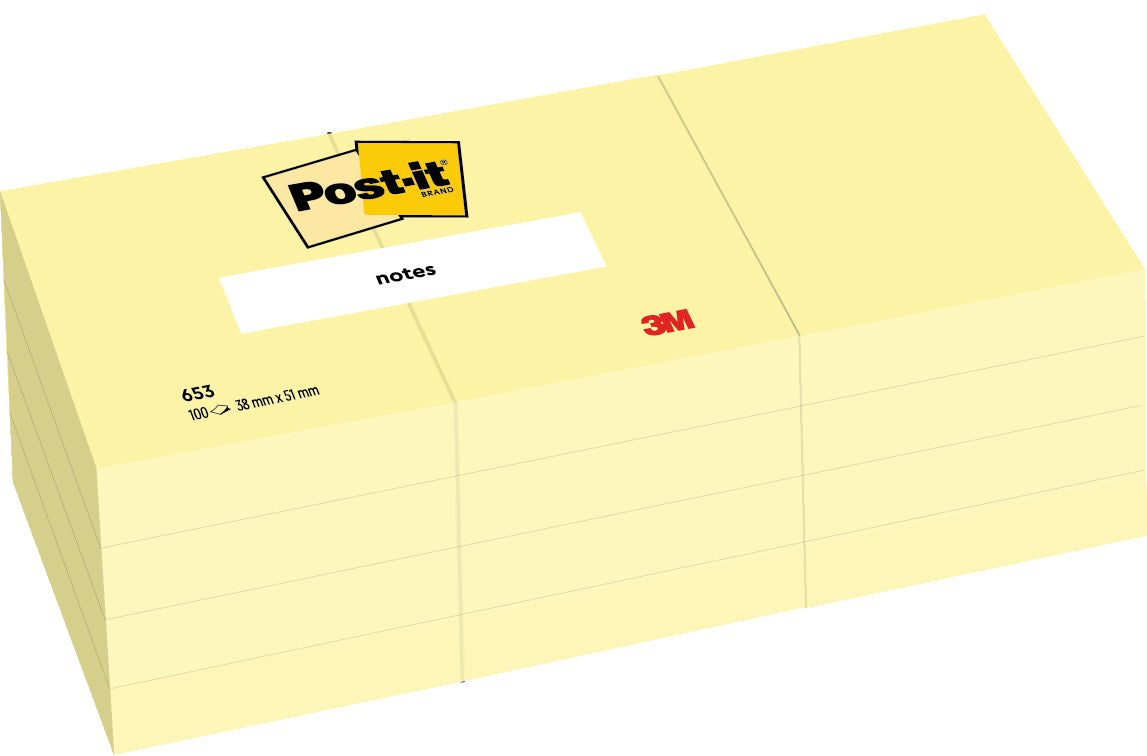 Post-it Haftnotizen – 38,1 × 50,8 mm – Gelb, 100 Blatt/Block, 12er-Pack