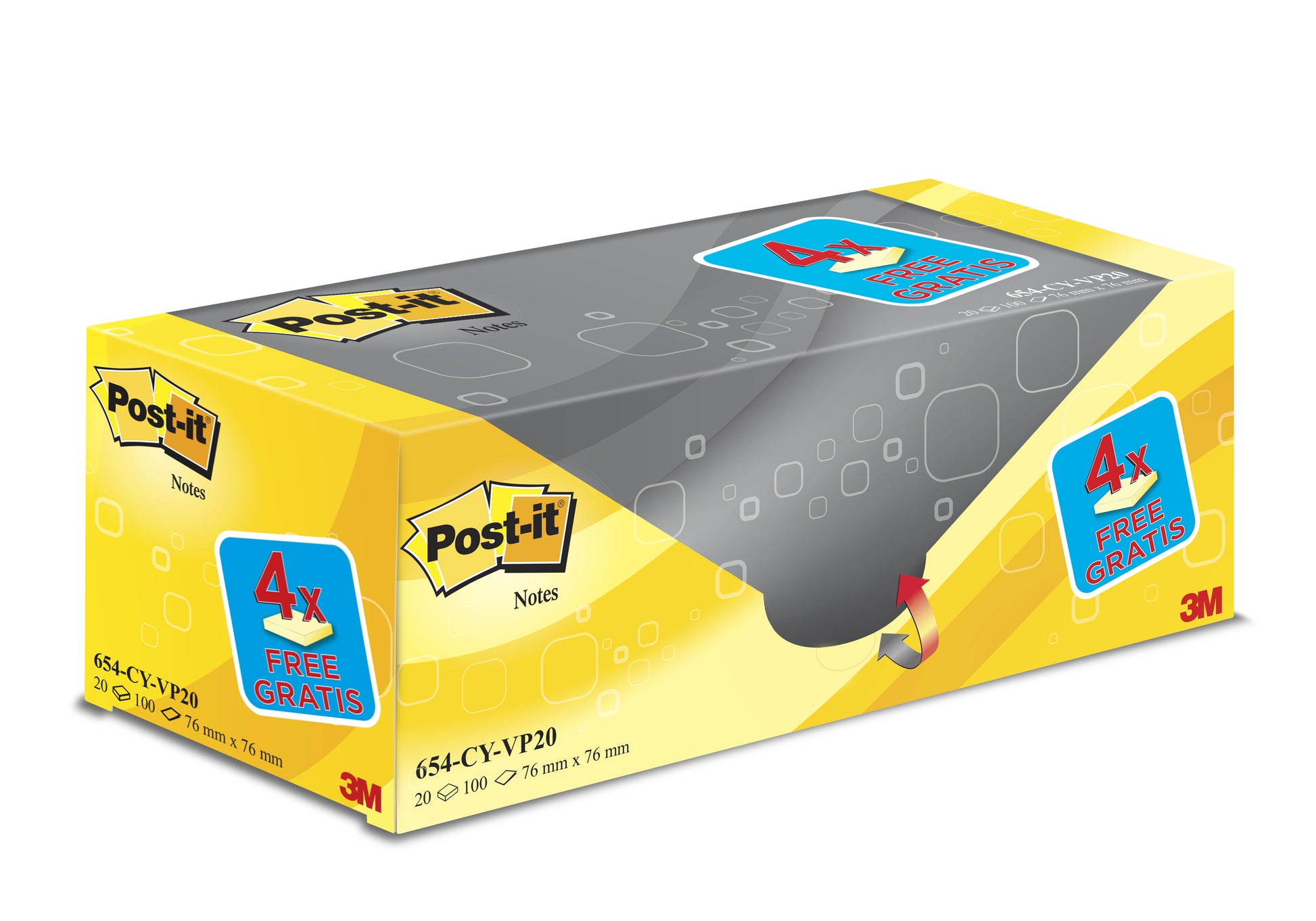 Post-it Haftnotizen – 76 × 76 mm – Gelb, 100 Blatt/Block, 20er-Pack