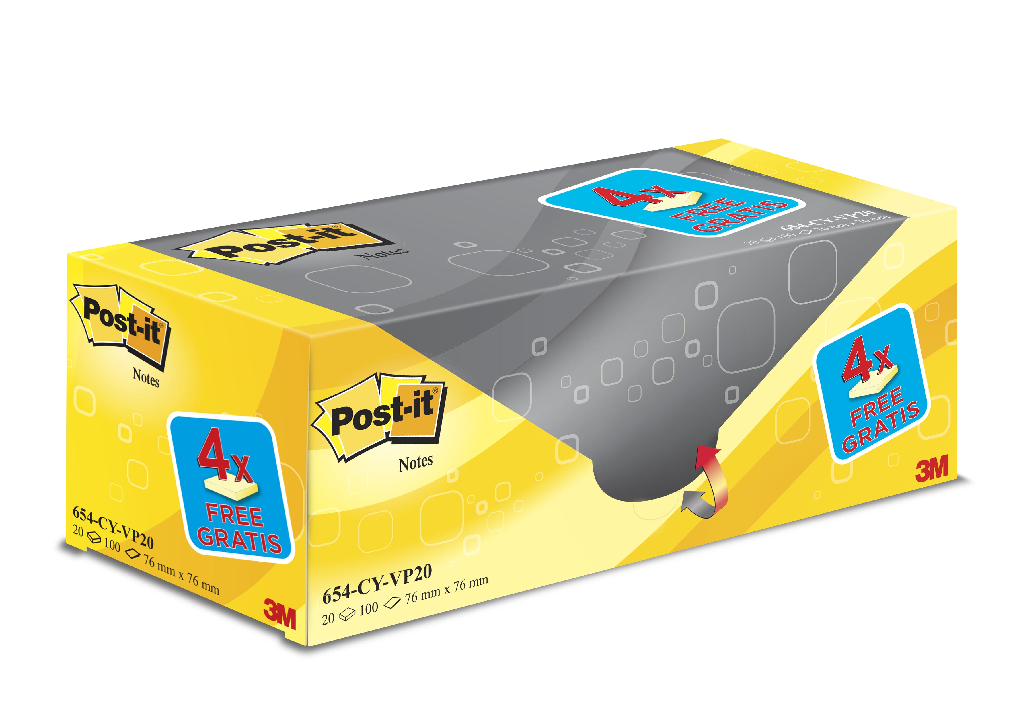 Post-it Haftnotizen – 76 × 76 mm – Gelb, 100 Blatt/Block, 20er-Pack
