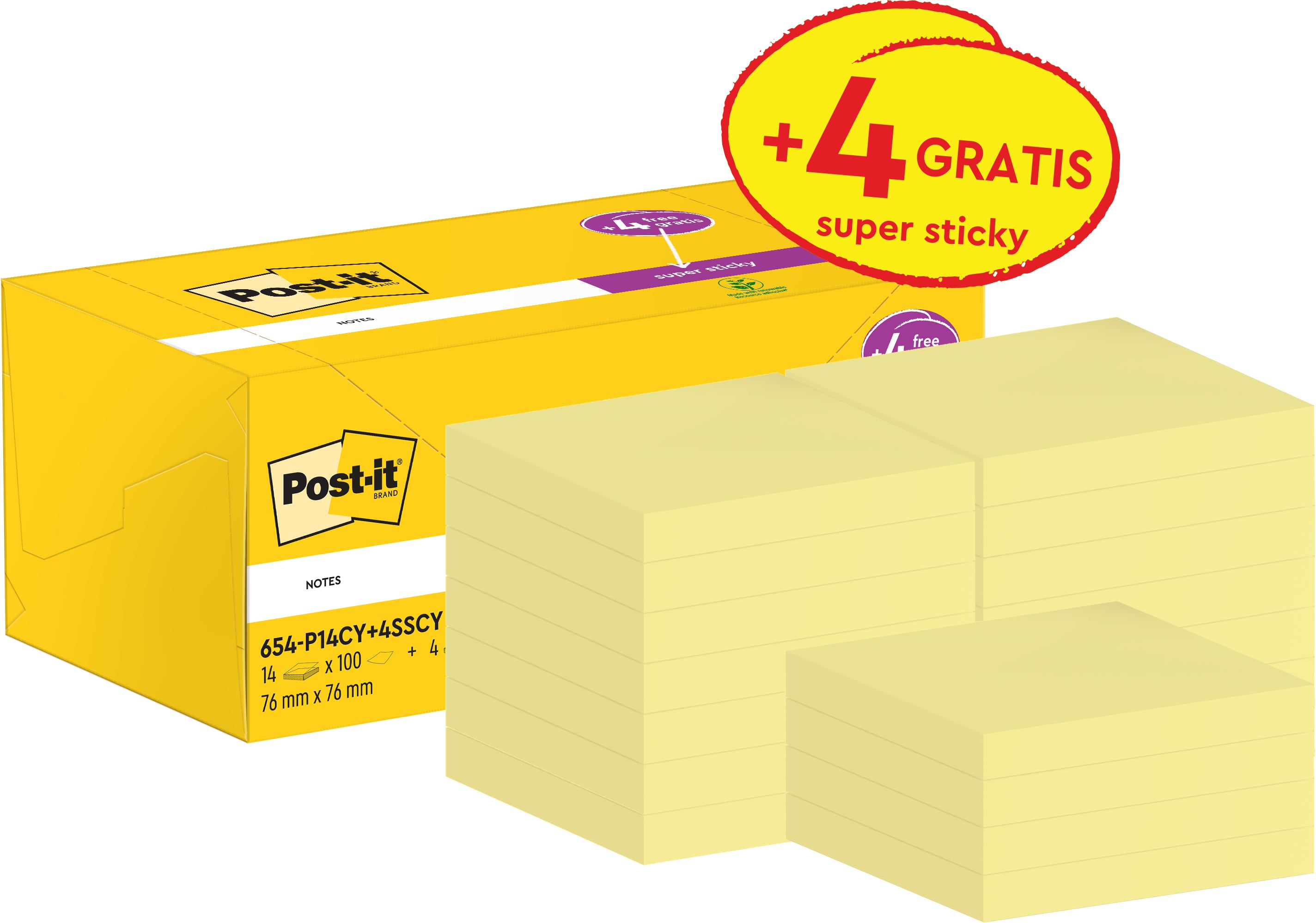 Post-it Super Sticky Haftnotizen – 83 × 84 mm – gelb, PEFC