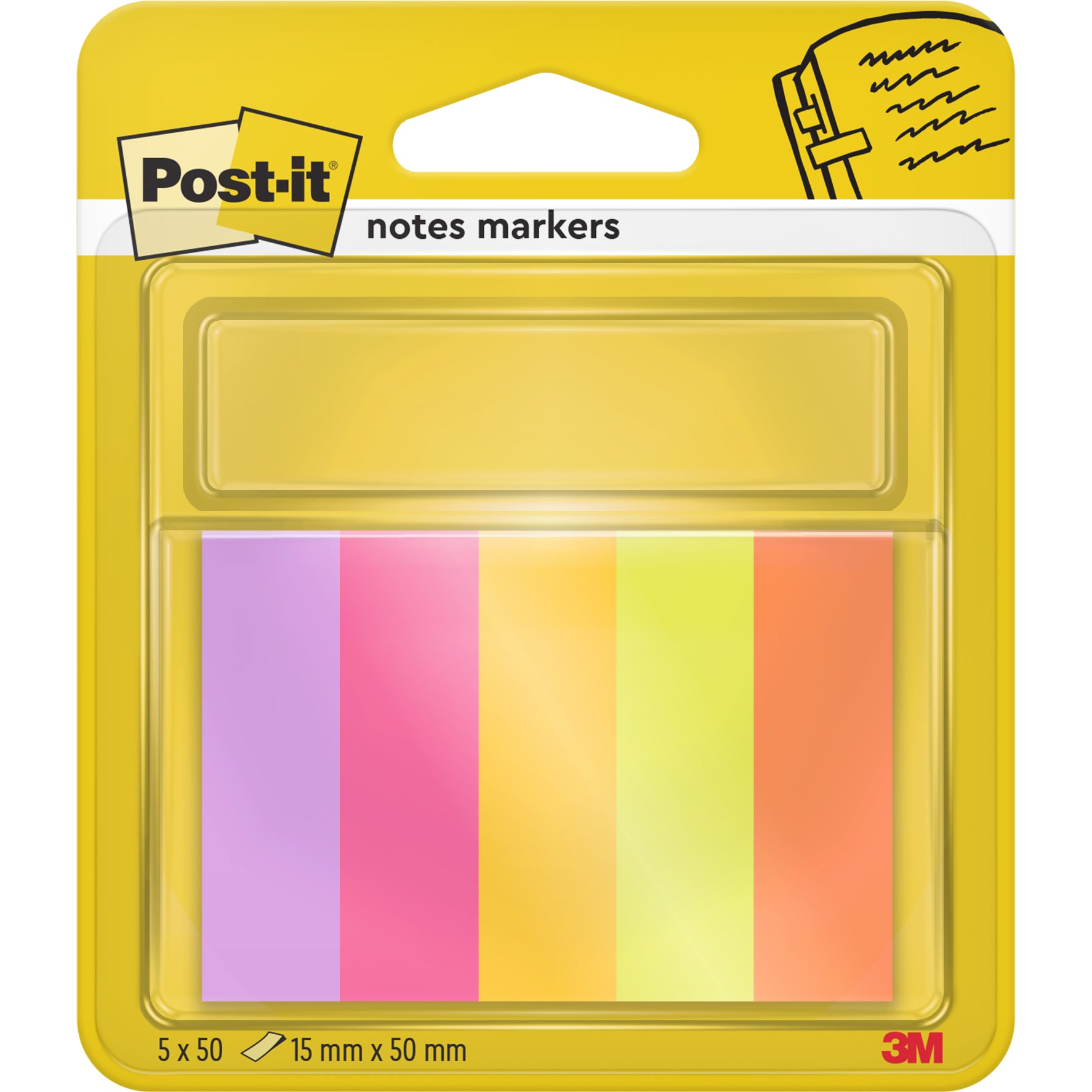 Post-it Markierstreifen/Index – 15 × 50 mm – sortiert, 5 × 50 Streifen