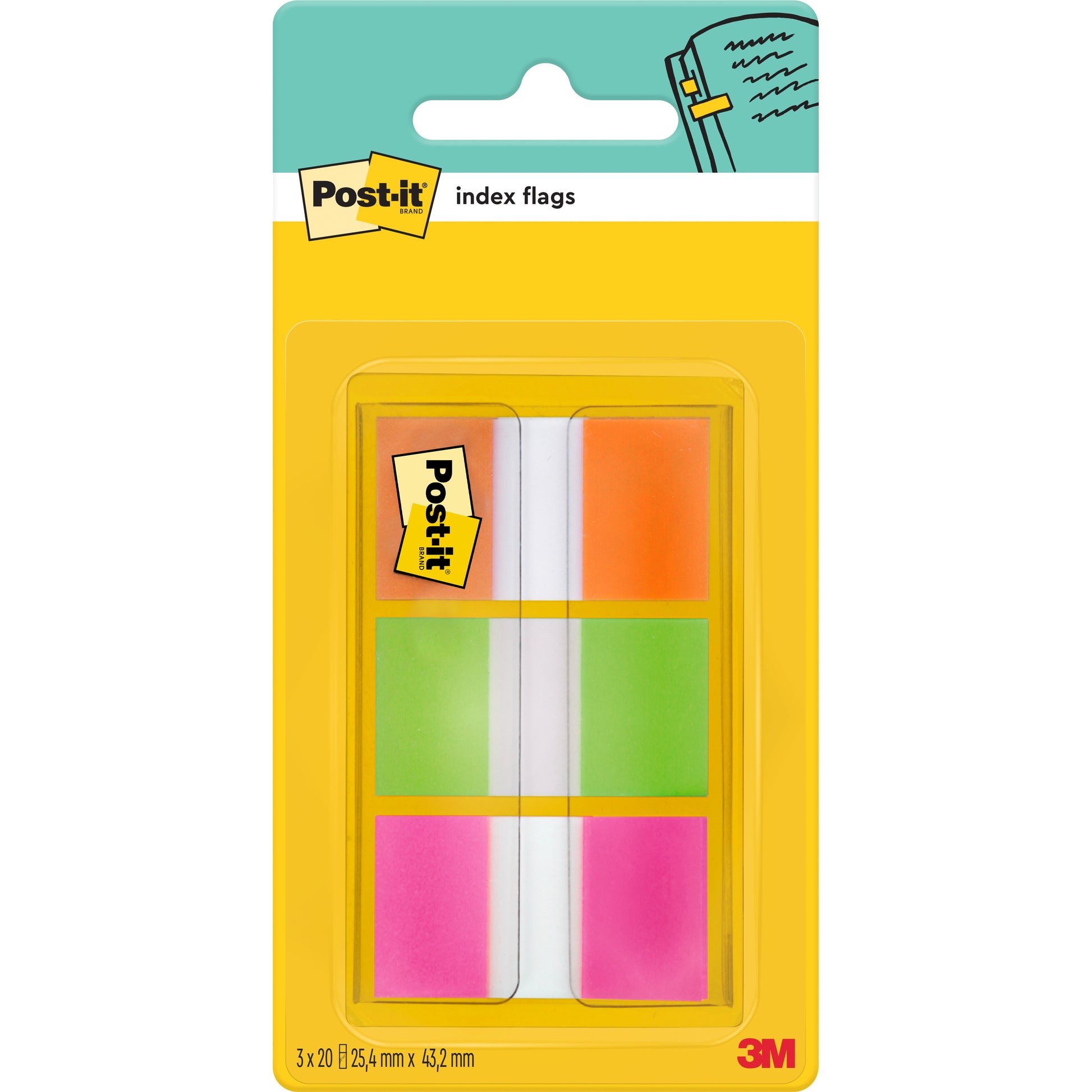 Post-it Markierstreifen/Index – 25,4 × 43,2 mm – sortiert, 3er-Pack, 20 Blatt