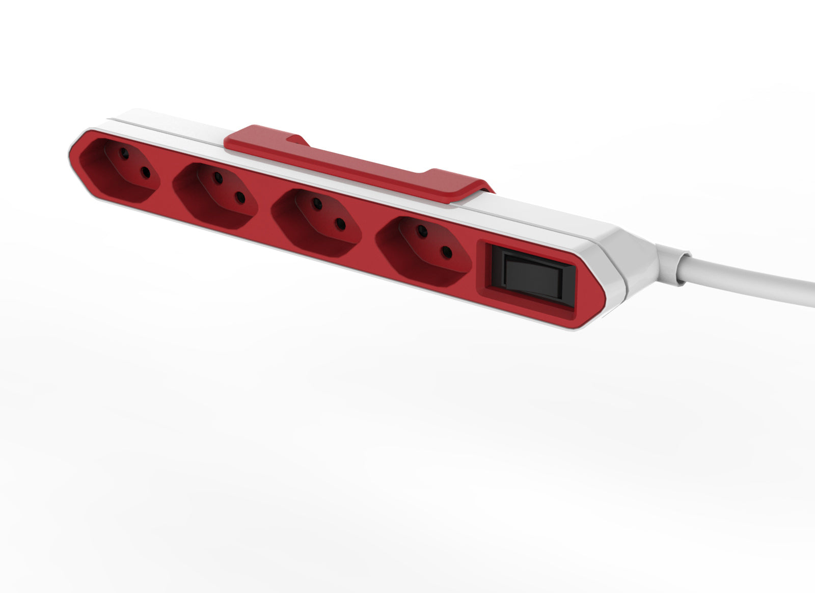 Power Cube Tischsteckdosenleiste, 4×T13, 1,5 m, inkl. Montagehalterung – rot/weiss