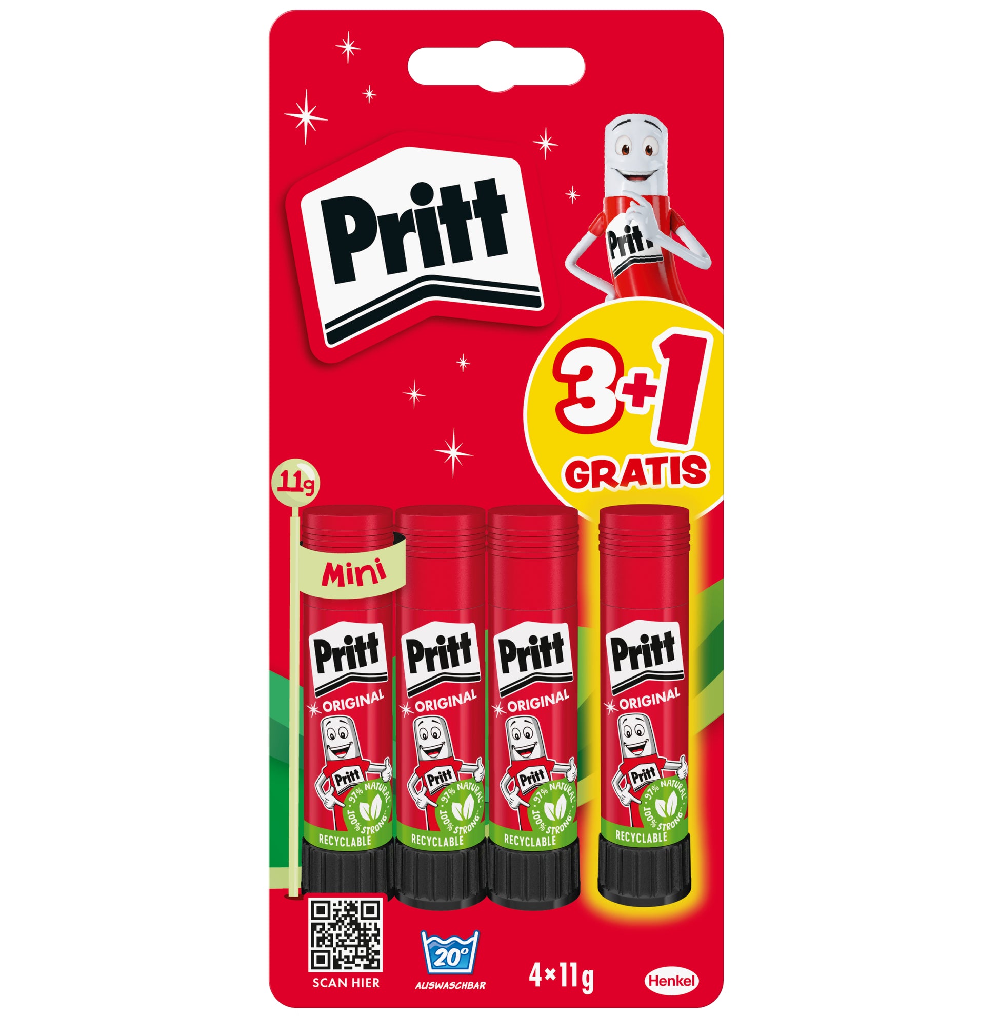 Pritt Klebestift – 4 × 11 g, für Papier, Karton, Fotos