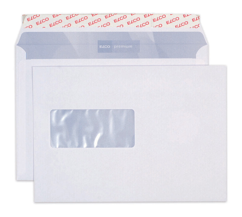 ELCO Couvert C5 (229 × 162 mm), mit Fenster, haftklebend (Optifix), hochweiss, 100 g/m² – 500 Stk.