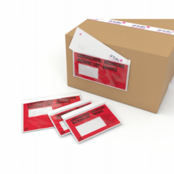 Dokuline Dokumententasche – C6/5 (230 × 110 mm), ohne Fenster, bedruckt, transparent, PE – 1000 Stück